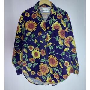 CAROLINA COLOURS Sunflower Print Cotton Shirt Floral Woven Long Sleeve Size L